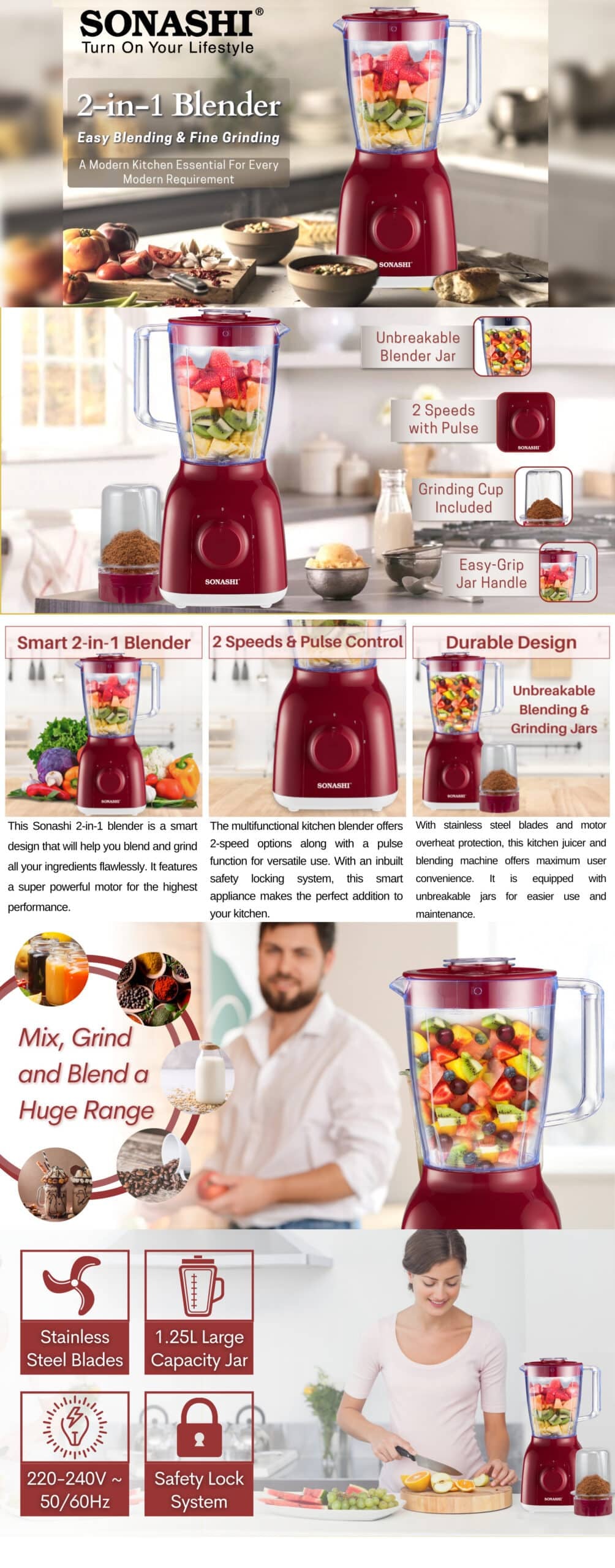 Sonashi 2 IN 1 Blender SB-144N Red brochure