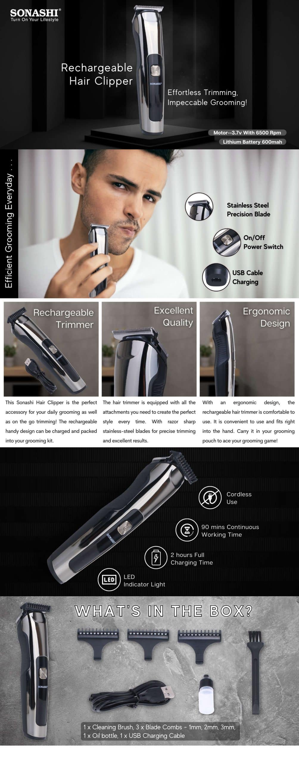 Sonashi Rechargeable Hair Clipper - SHC-1043N brochure