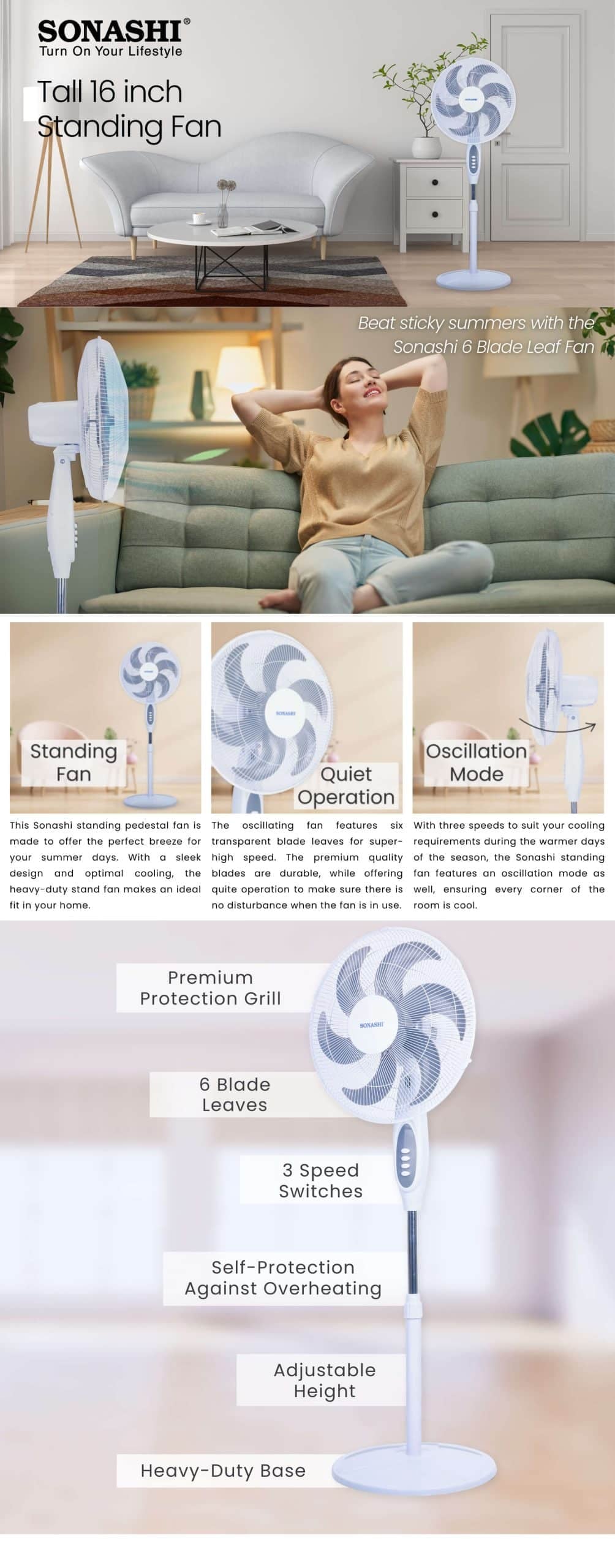 Sonashi Stand Fan SF-8040SN White brochure