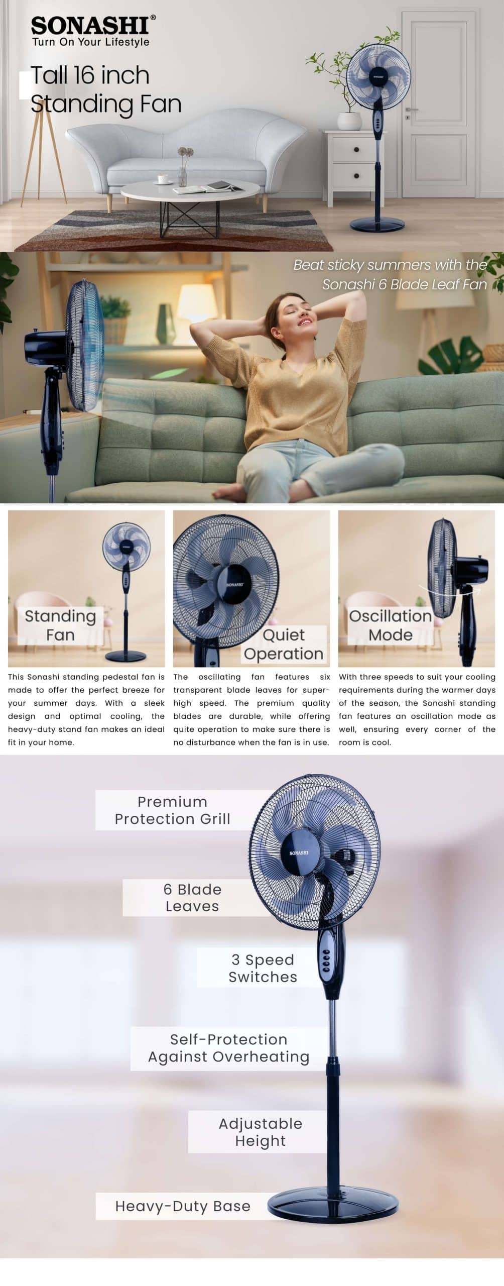 Sonashi Stand Fan SF-8040SN Black brochure