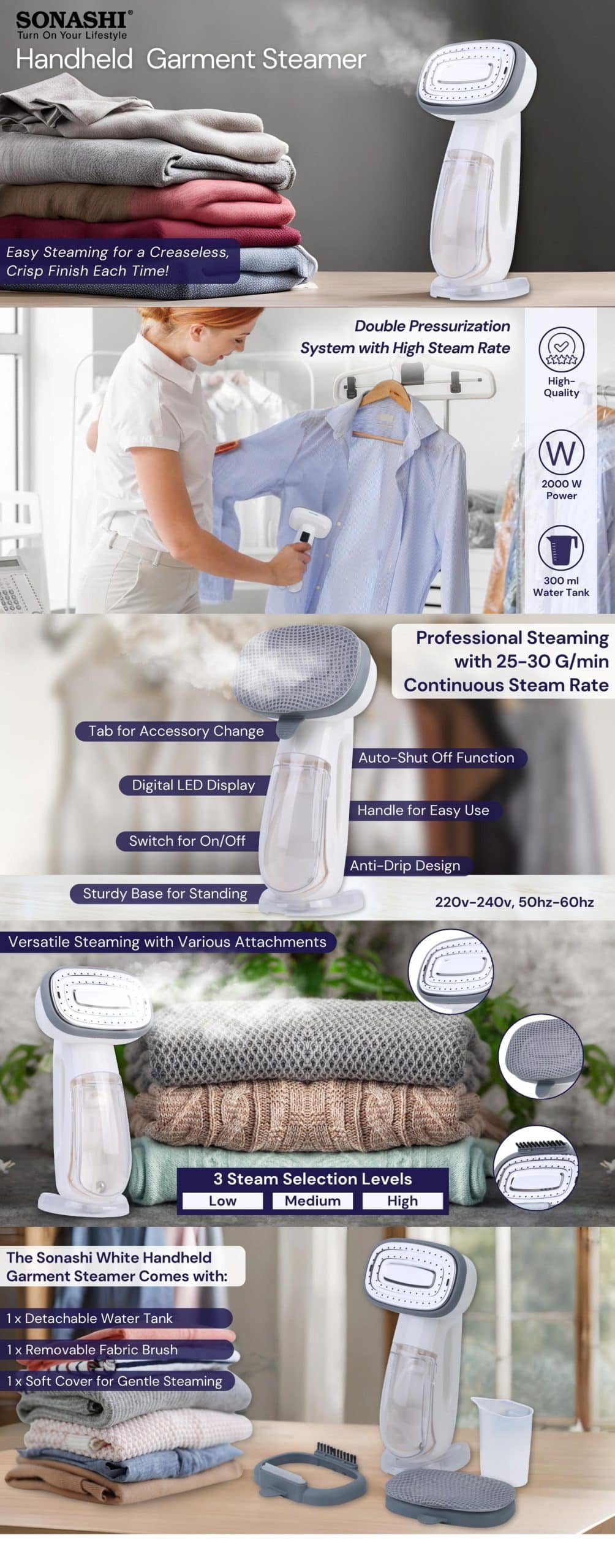 Sonashi Handheld Garment Steamer SGS-323 White brochure