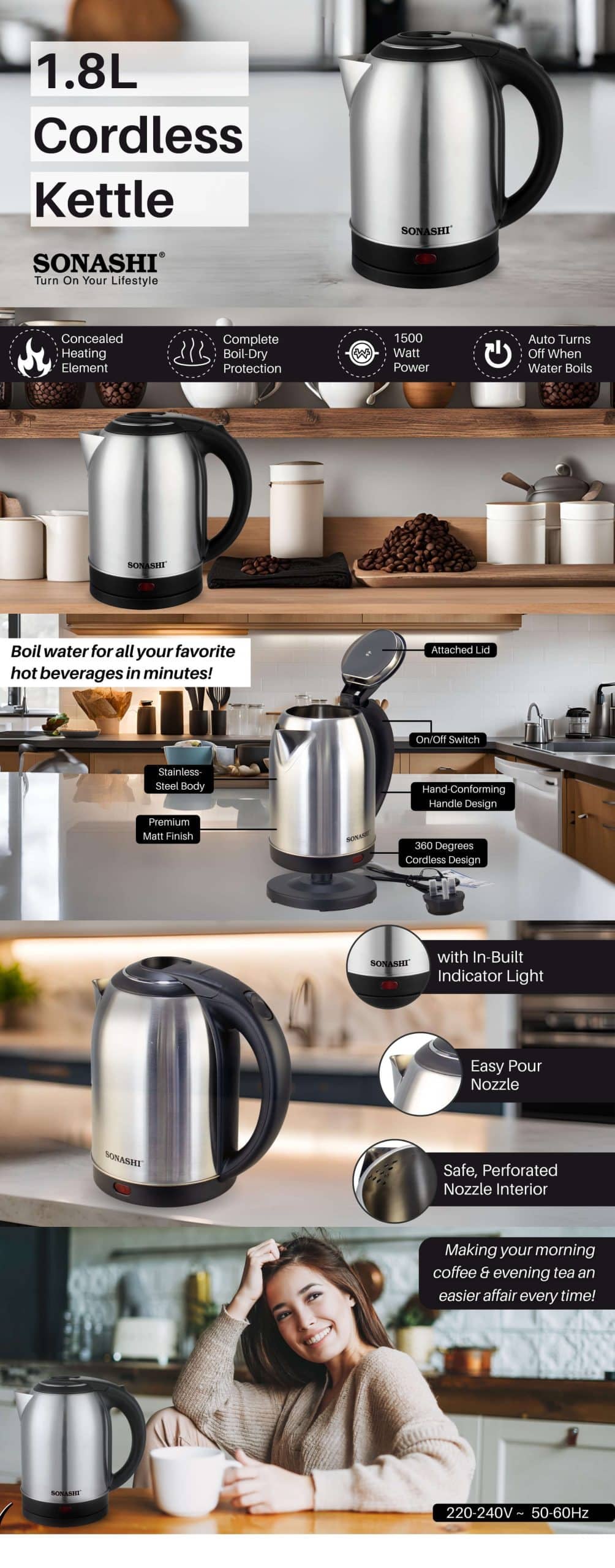 Sonashi 1.8L Cordless Kettle SKT-1813N brochure