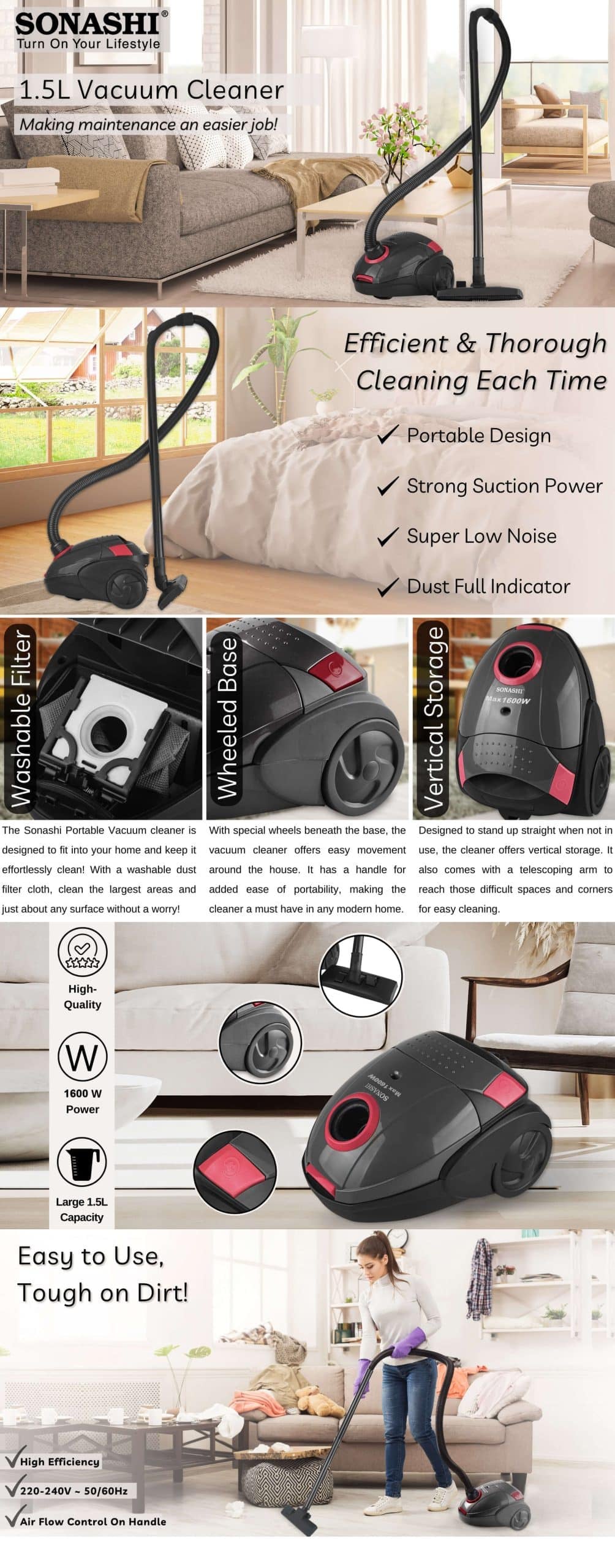 Sonashi 1.5L Canister Vacuum Cleaner SVC-9024 brochure