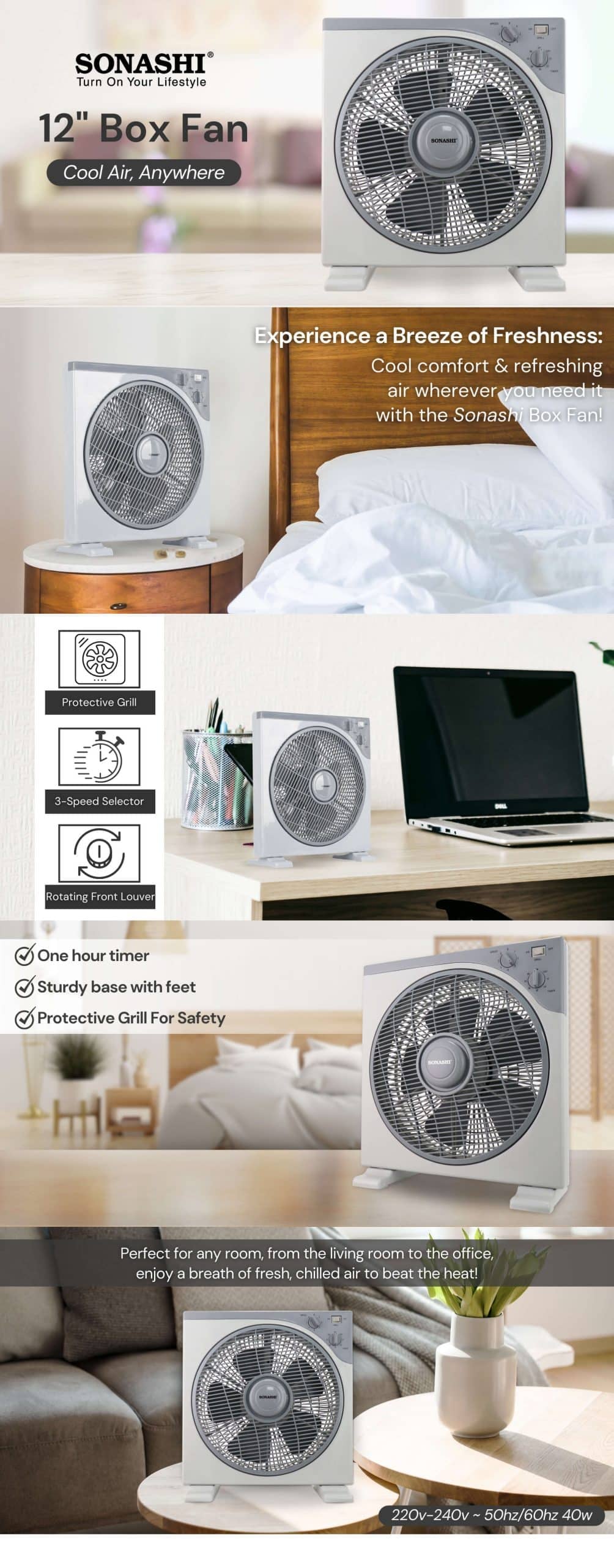 Sonashi 12" Box Fan SBF-7036 brochure