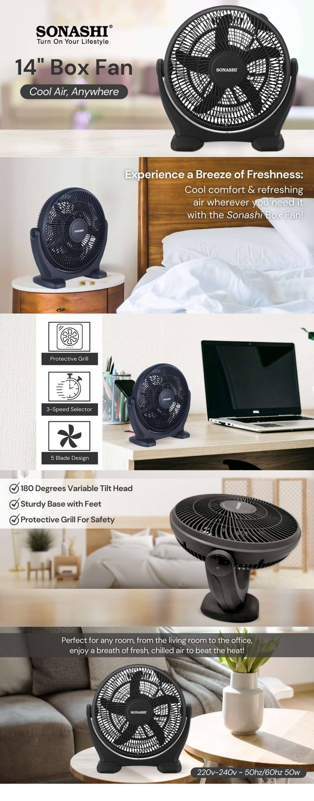 Sonashi 14" Box Fan SBF-7037 brochure