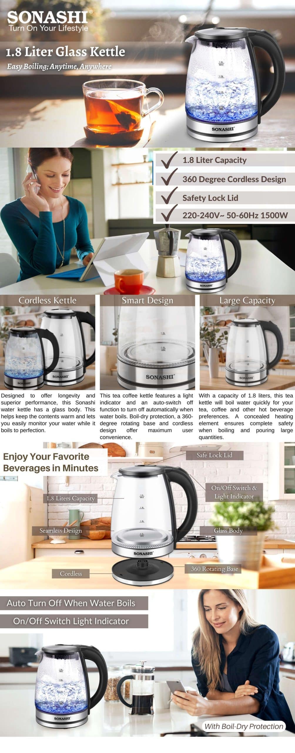 Sonashi 1.8L Glass Kettle SKT-1809N brochure