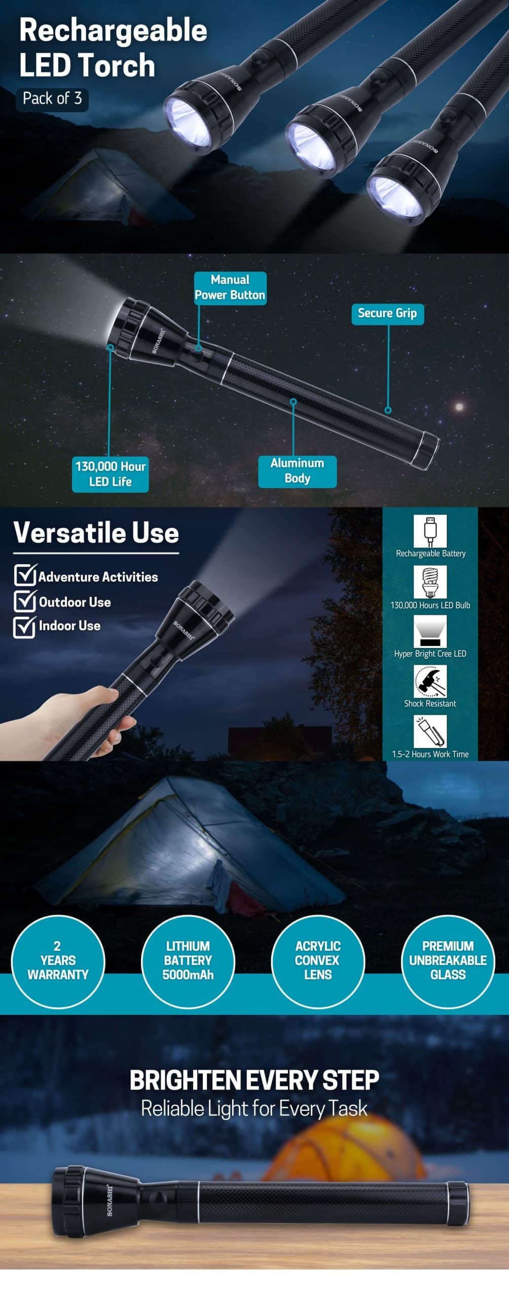 Sonashi Rechargeable LED Torch SLT-3611 brochure