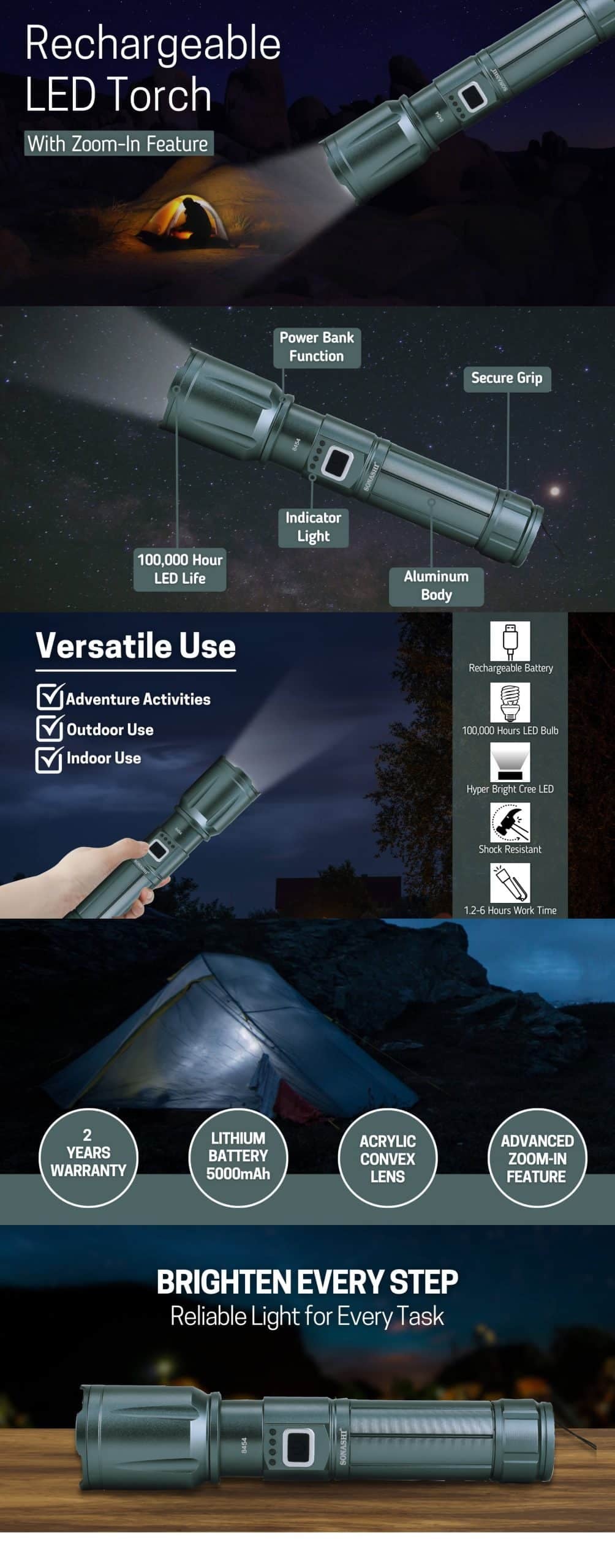 Sonashi Rechargeable LED Torch SLT-602 brochure
