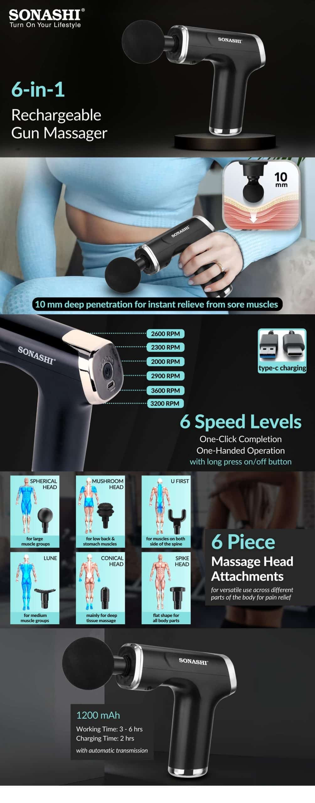 Sonashi 6-in-1 Gun Massager SGM-666 brochure