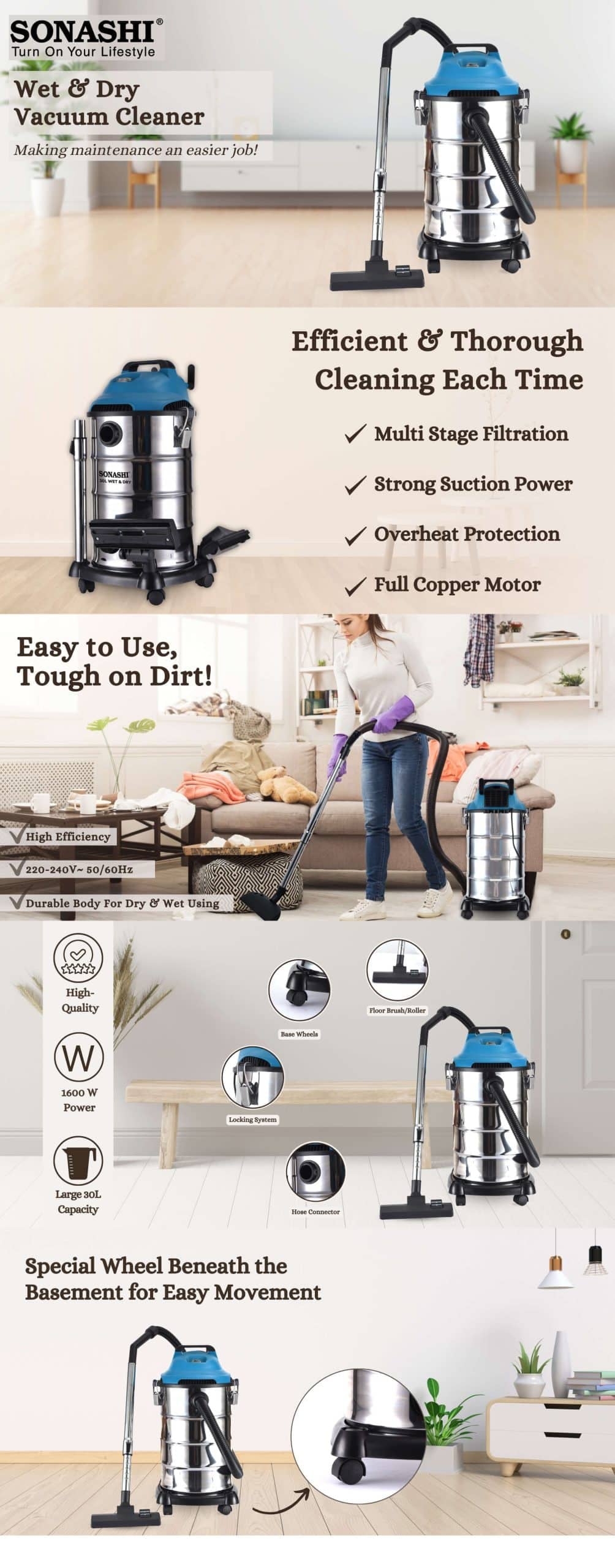 Sonashi 30L Wet and Dry Vacuum Cleaner SVC-9030D brochure