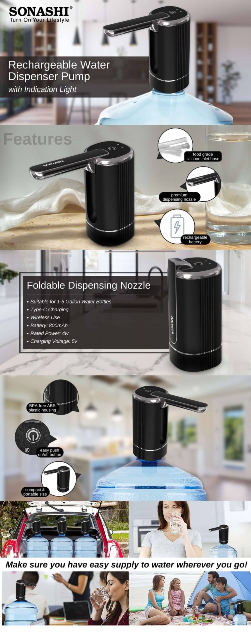 Sonashi Rechargeable Water Dispenser Pump SWP-65 brochure