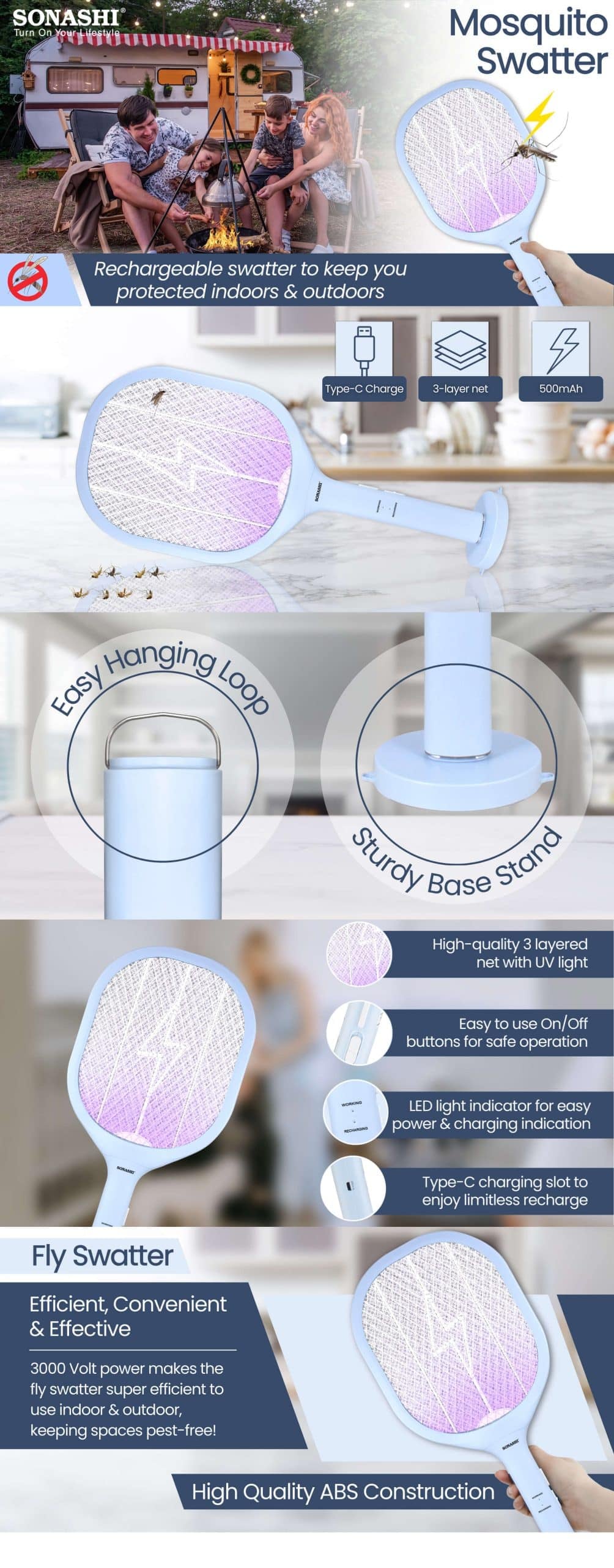 Sonashi Rechargeable Mosquito Swatter SMR-222U brochure