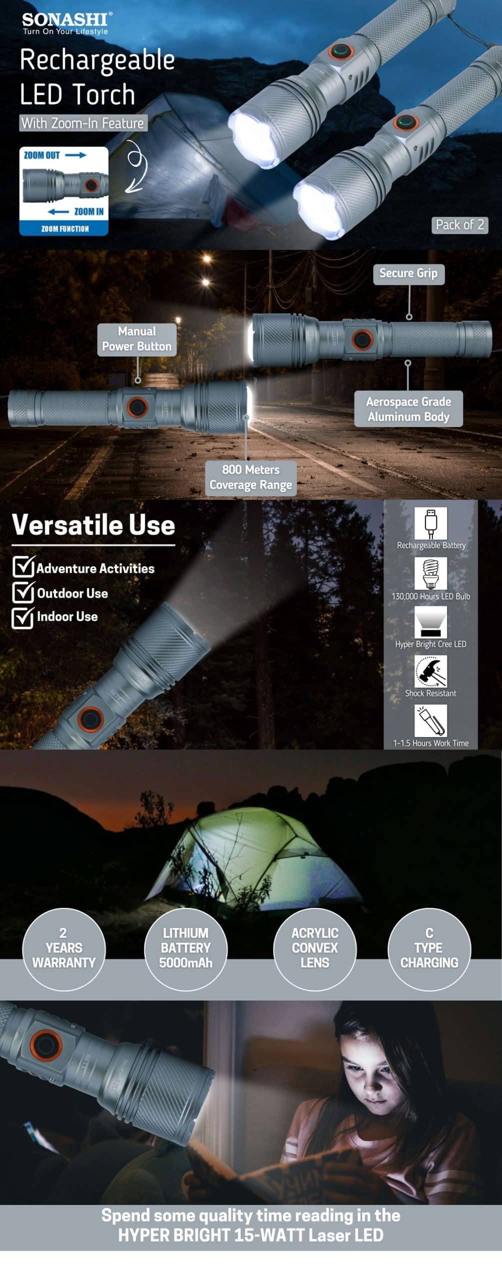 Sonashi Rechargeable LED Torch (Zoom-In Function) SLT-3711Z brochure