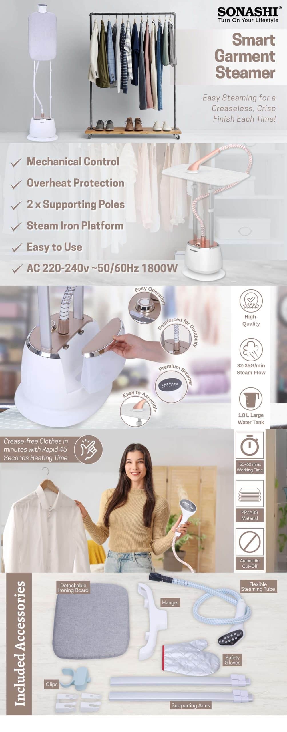 Sonashi Garment Steamer SGS-326 1800W brochure