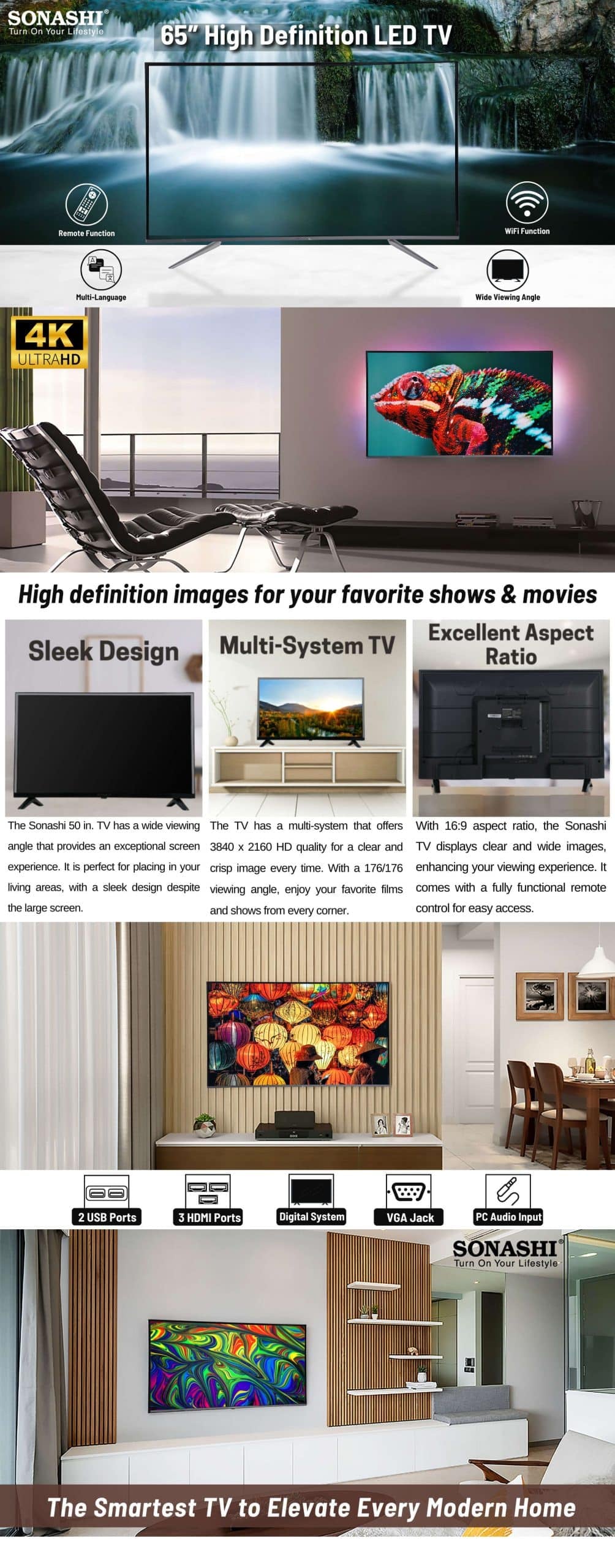 Sonashi 65-Inch High Definition LED TV with Smart Functions SLED-6509UHD brochure