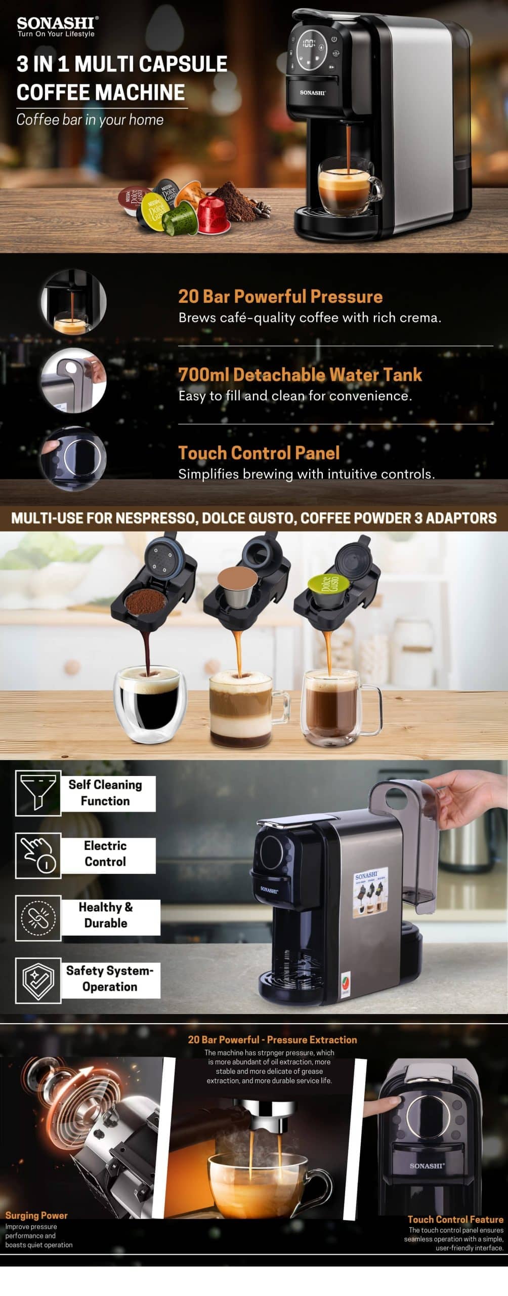Sonashi 3-in-1 Multi Capsule Coffee Machine - Touch Function SCM-4984 brochure