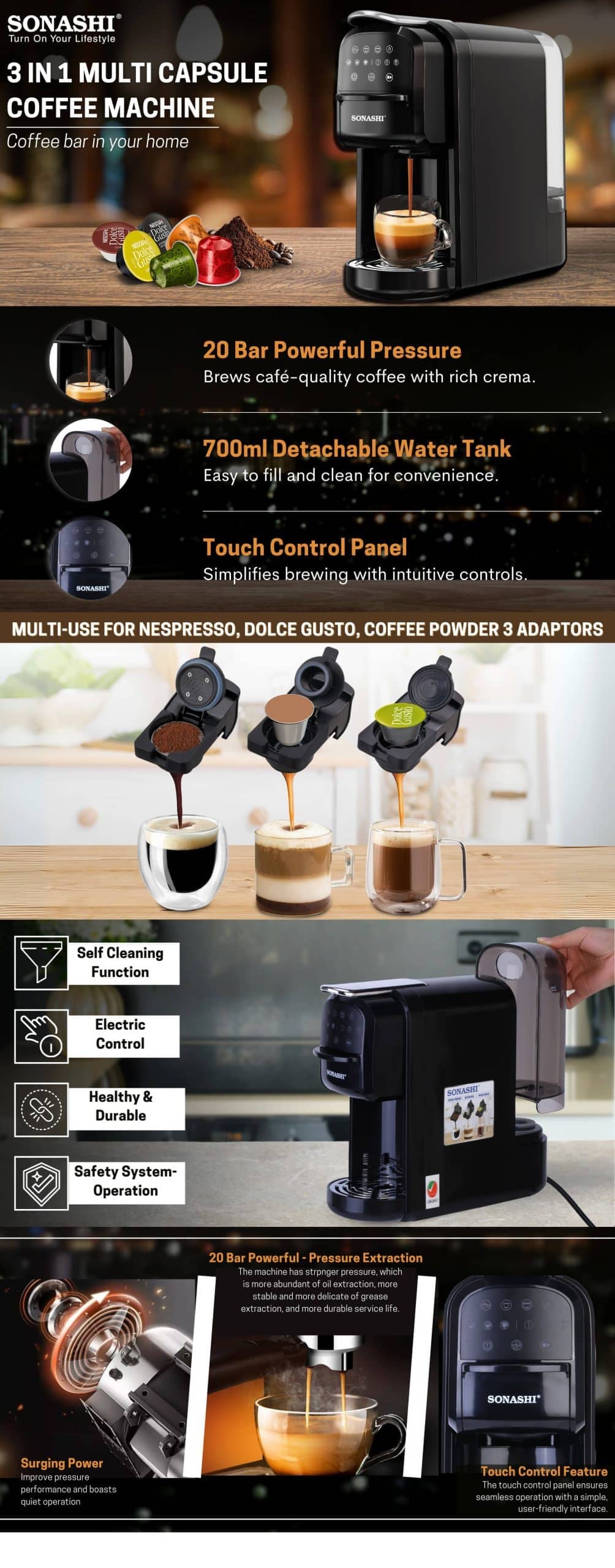 Sonashi 3-in-1 Multi Capsule Coffee Machine - Touch Function SCM-4985 brochure