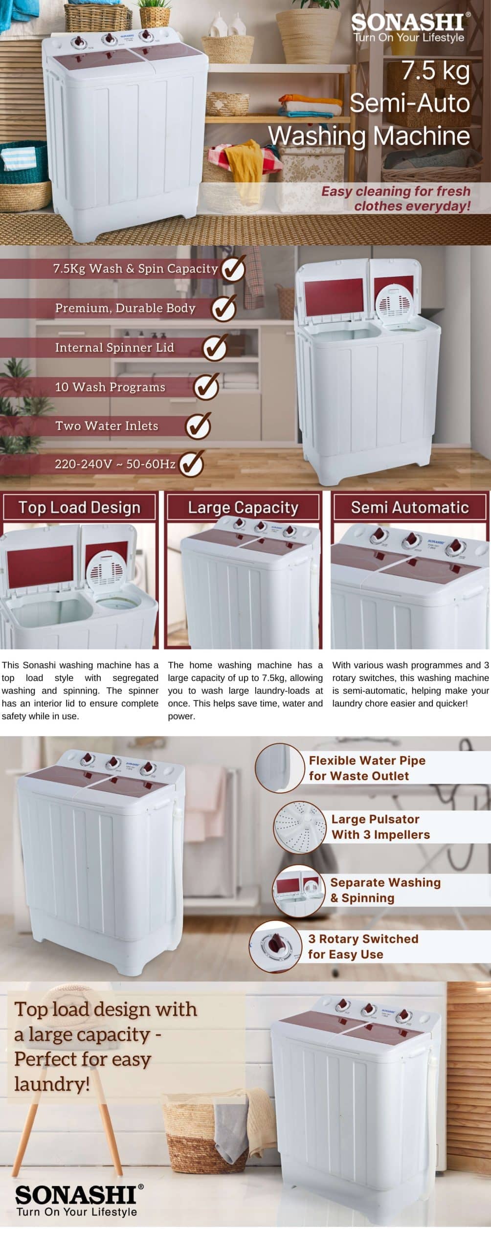 Sonashi 7.5KG Semi Automatic Washing Machine-SWM-7501 brochure