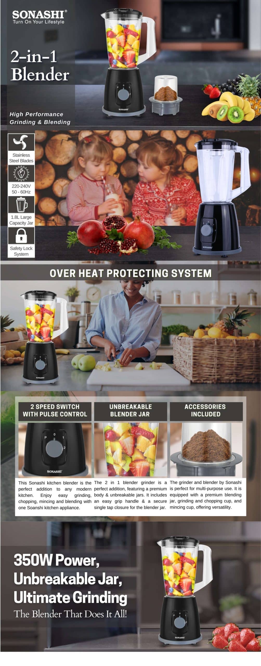 Sonashi 2 in 1 Blender - SB-162 Black brochure