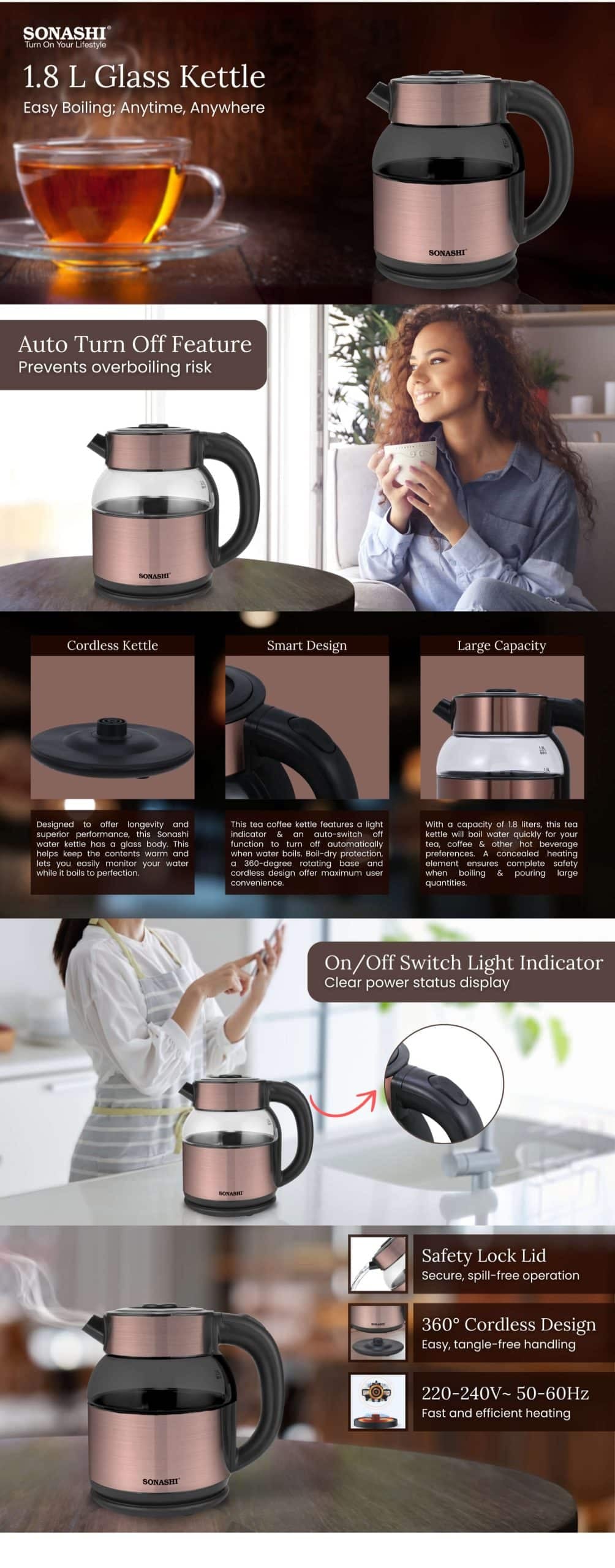 Sonashi 1.8L Glass Kettle SKT-1812 brochure