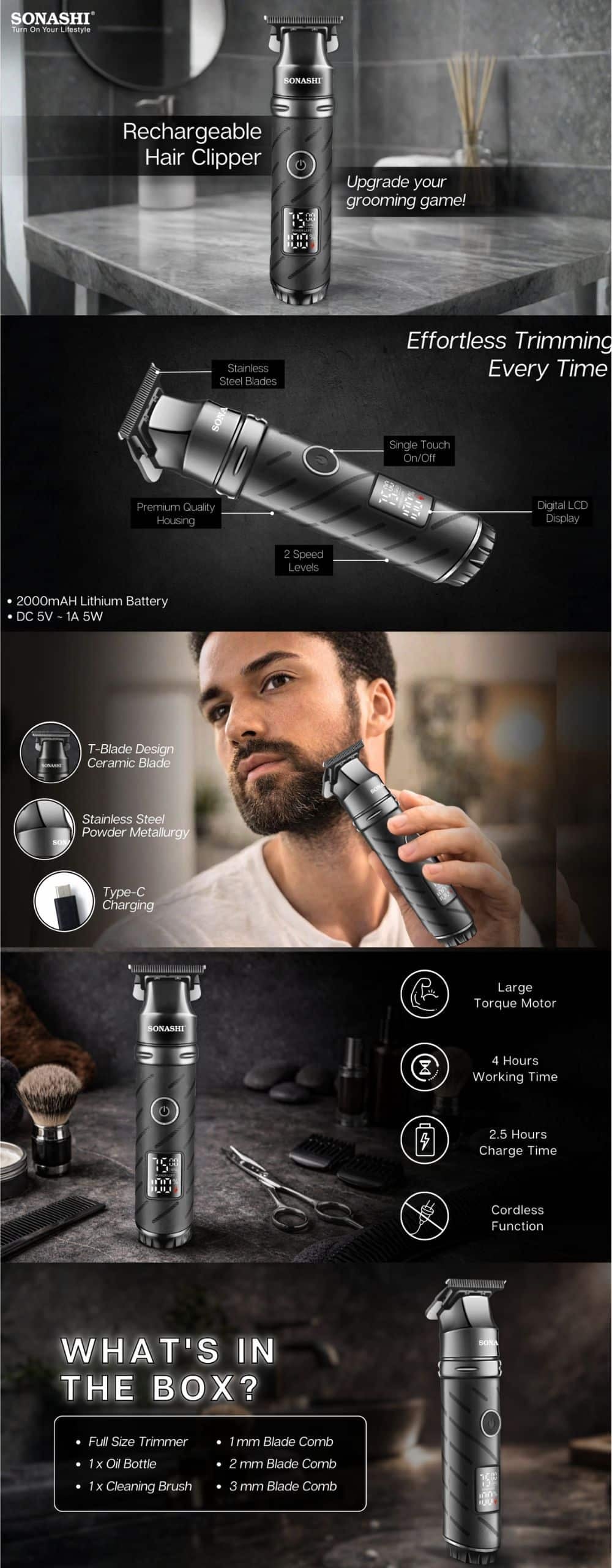 Sonashi Rechargeable Hair Clipper SHC-1065-Black brochure