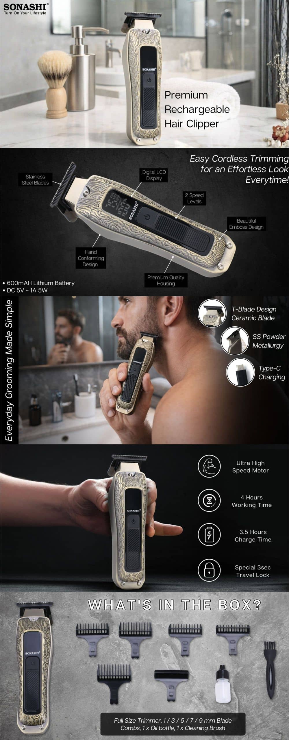 Sonashi Rechargeable Hair Clipper SHC-1066 brochure