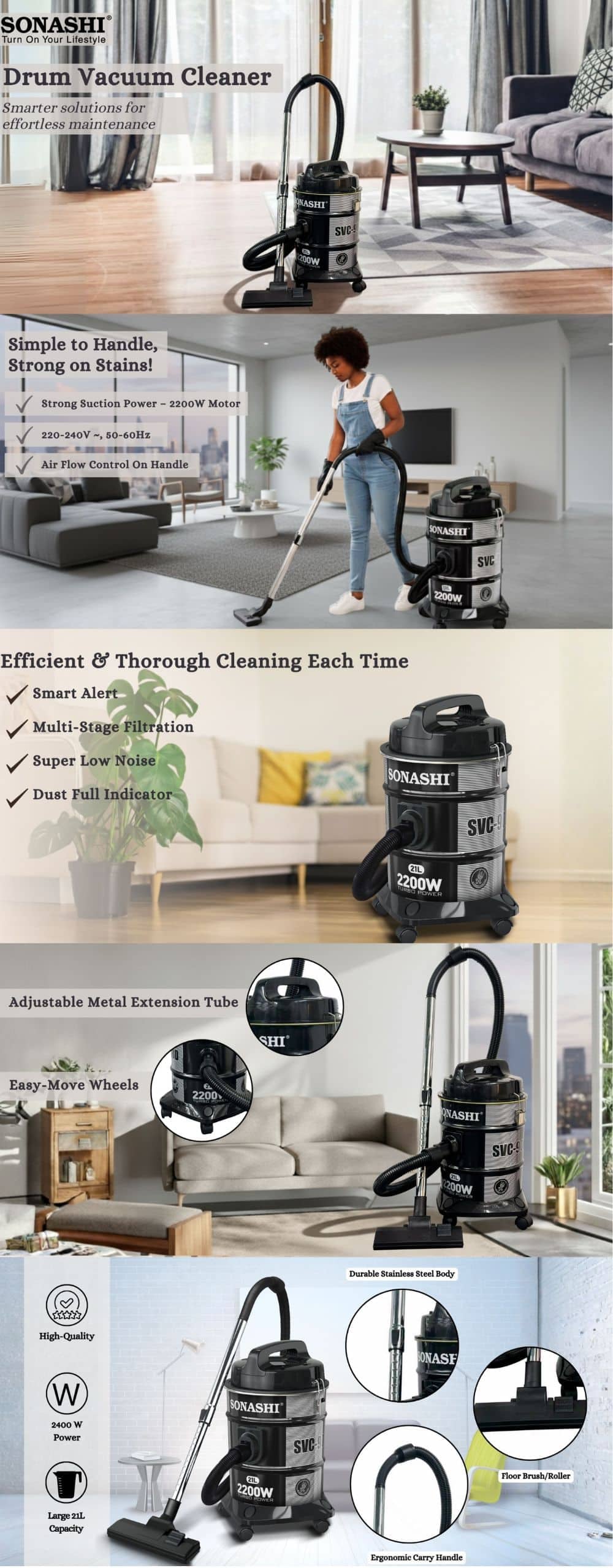 Sonashi 21L Drum Vacuum Cleaner SVC-9008D-Black brochure
