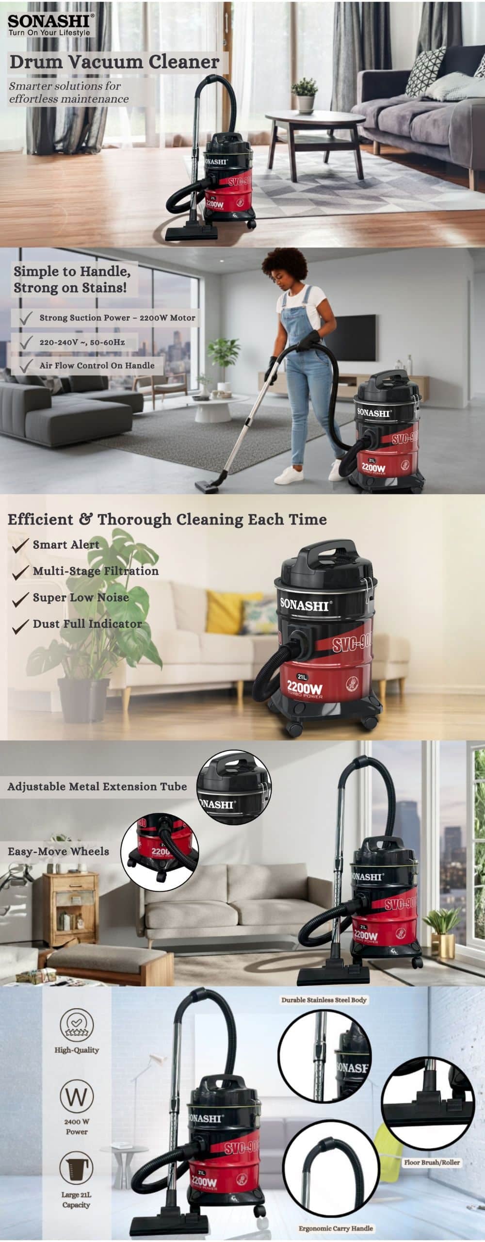 Sonashi 21L Drum Vacuum Cleaner SVC-9008D-Red brochure