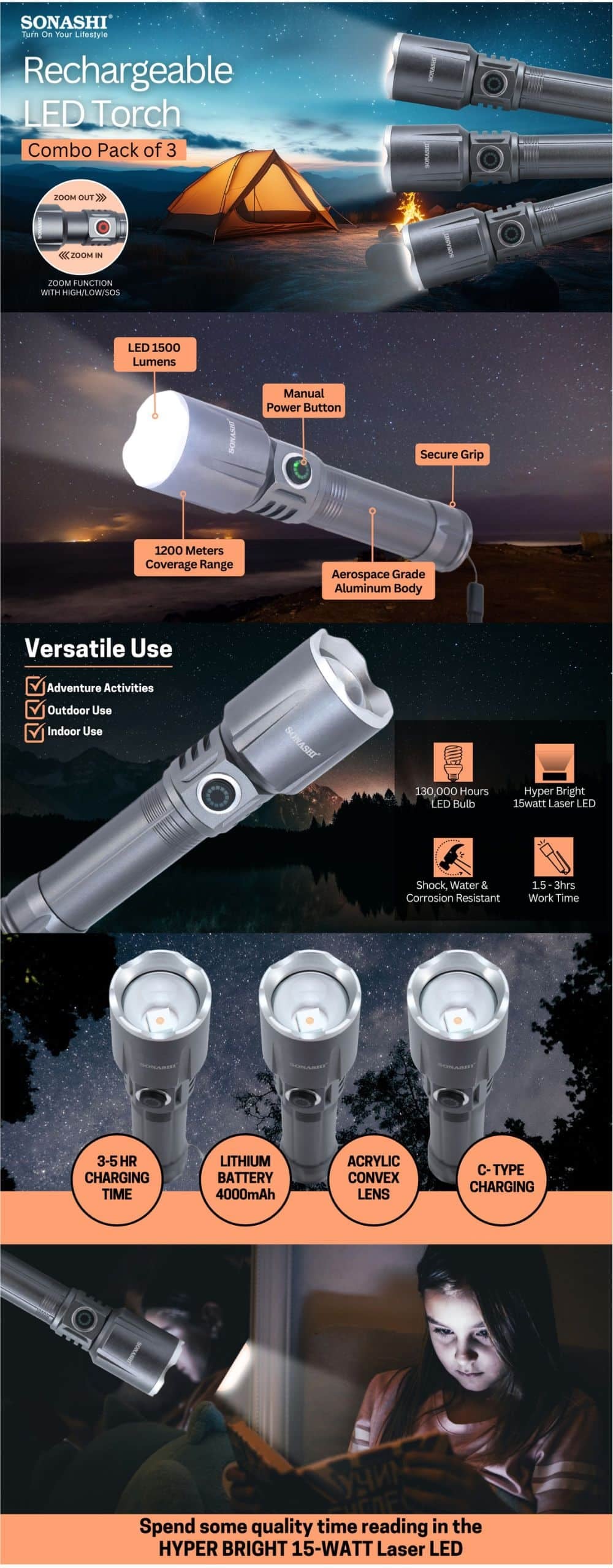 Sonashi Rechargeable LED Torch SLT-2211Z brochure