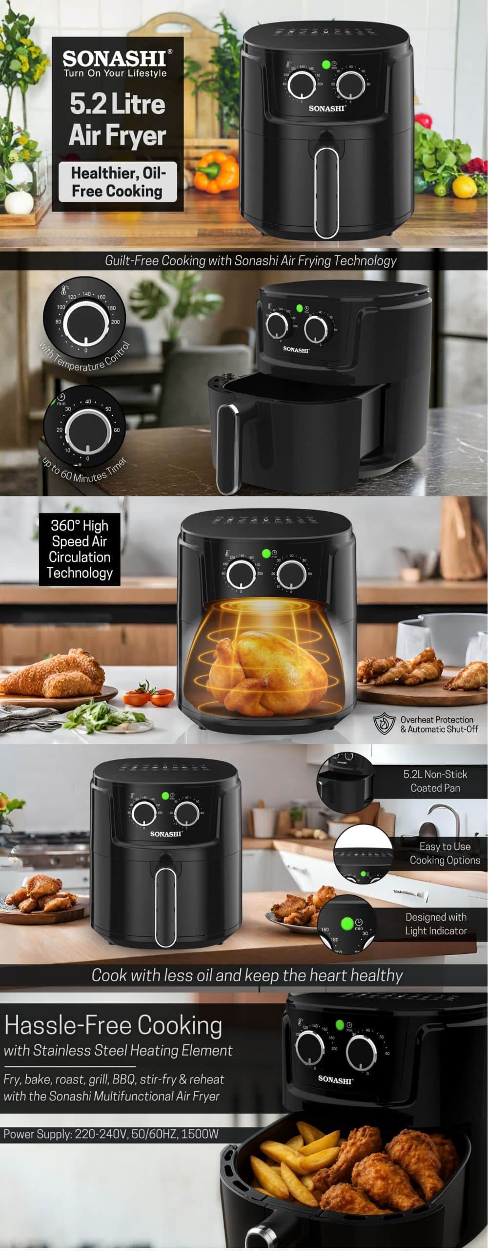 Sonashi 5.2L Air Fryer SAF-520 brochure