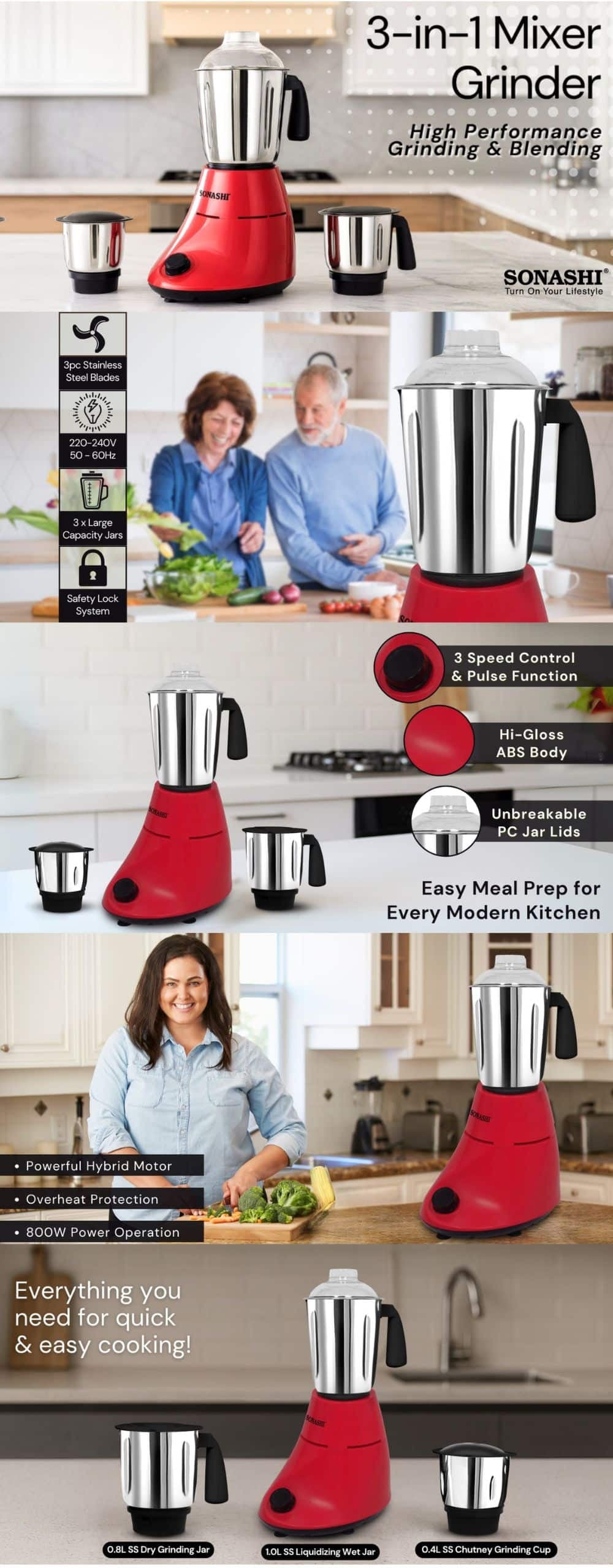 Sonashi 3 in 1 Mixer Grinder SB-190N-Red brochure
