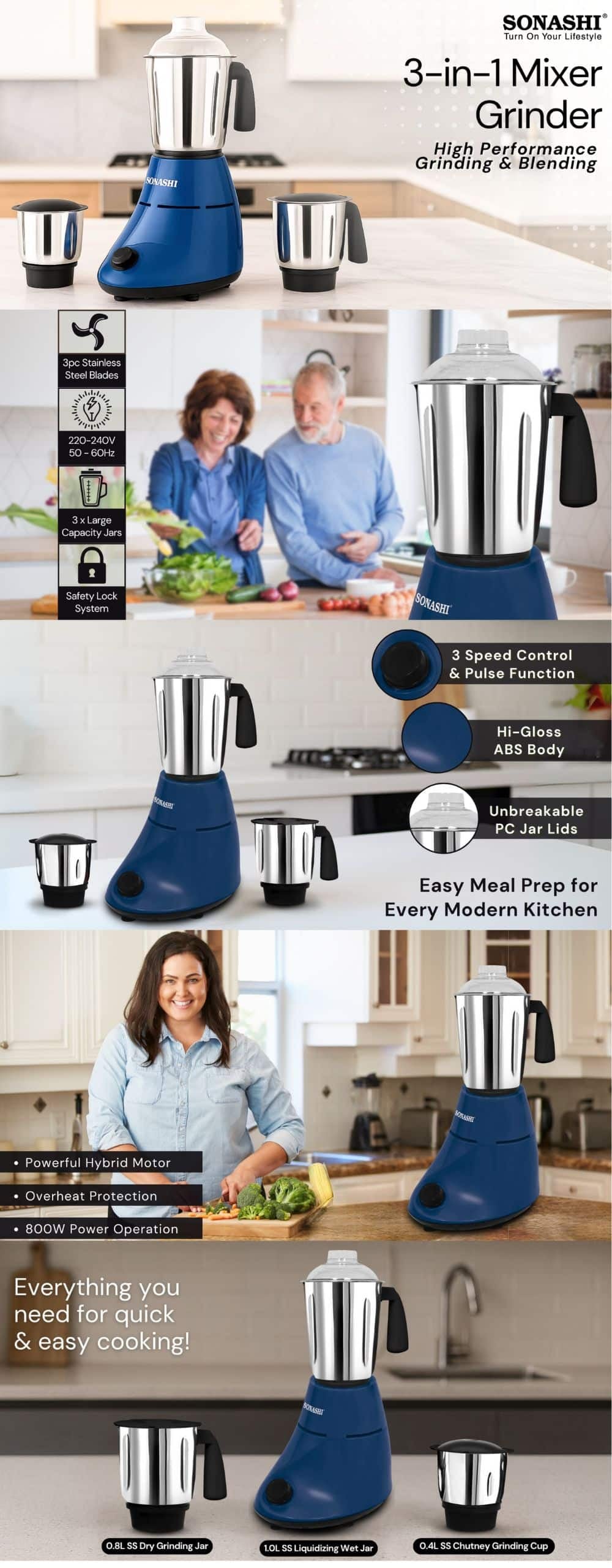 Sonashi 3 in 1 Mixer Grinder SB-190N-Blue brochure