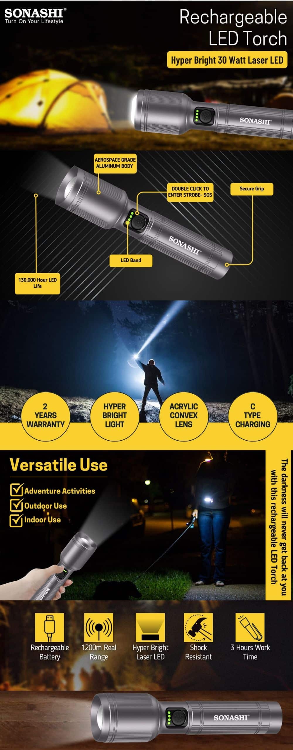 Sonashi Rechargeable LED Torch SLT-605 brochure