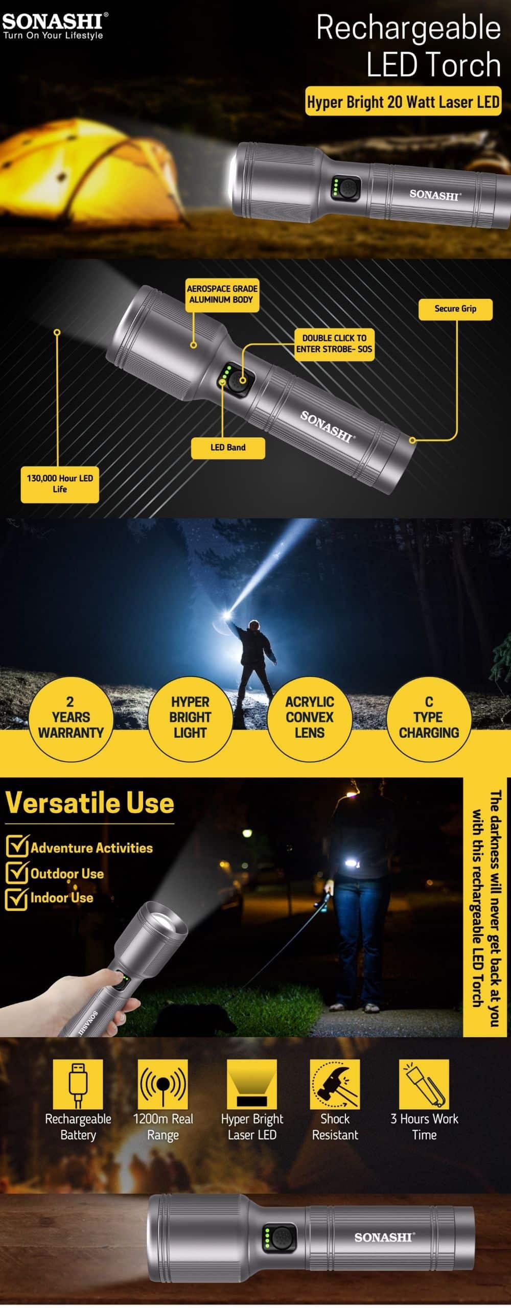 Sonashi Rechargeable LED Torch SLT-604 brochure