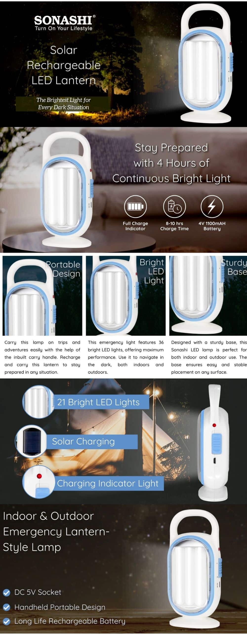 Sonashi Solar Rechargeable LED Lanterns SEL-704 brochure