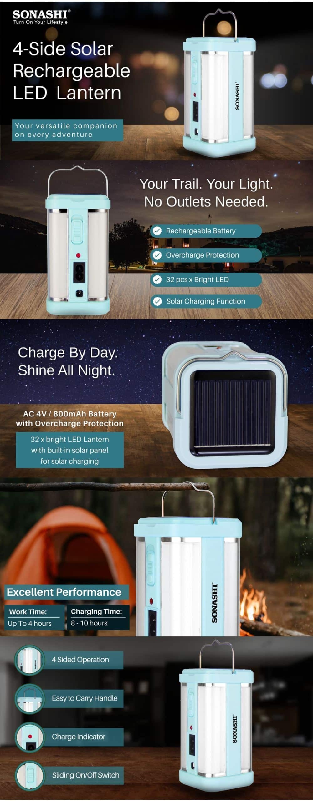 Soanshi 4 Side Solar Rechargeable LED Lanterns SEL-706 brochure