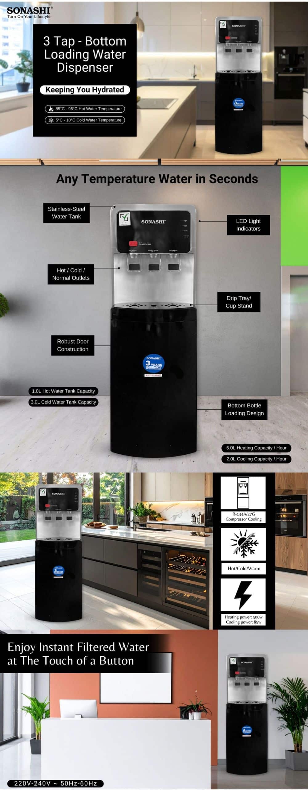 Sonashi 3 Tap Bottom Loading Water Dispenser SWD-56N brochure