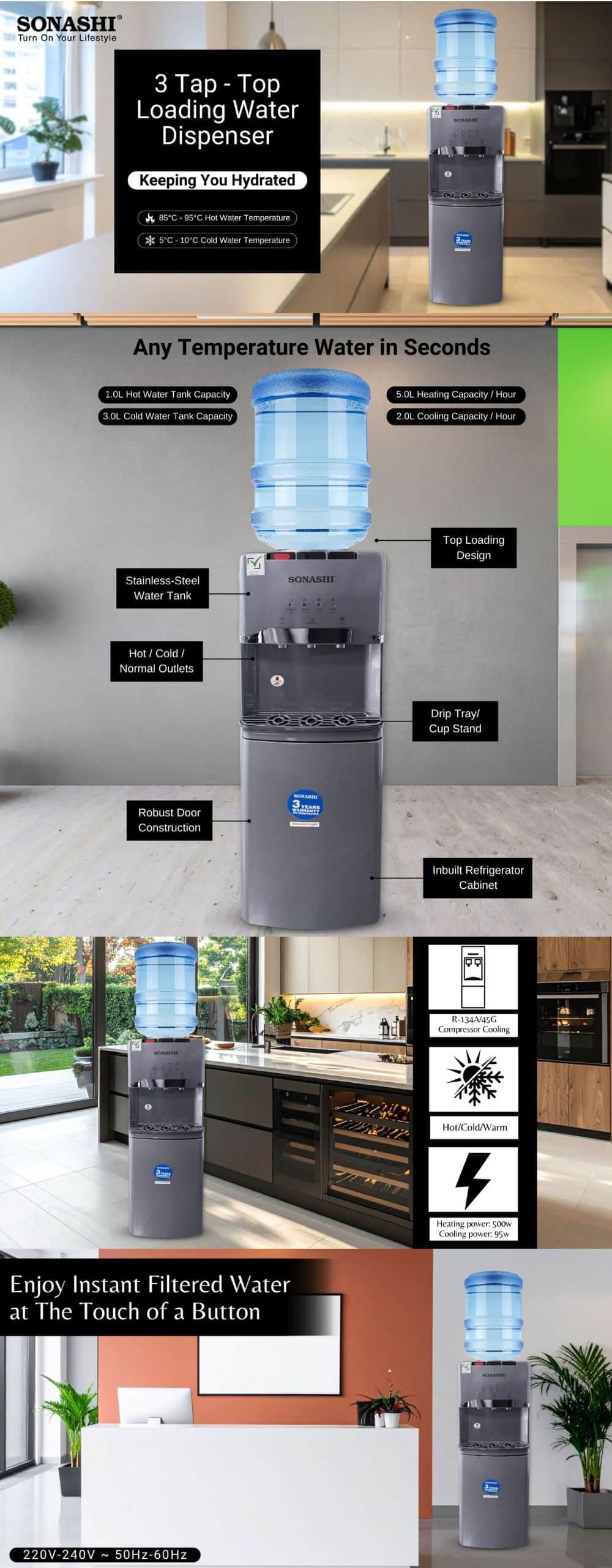 Sonashi 3 Tap Free Standing Water Dispenser SWD-53N brochure