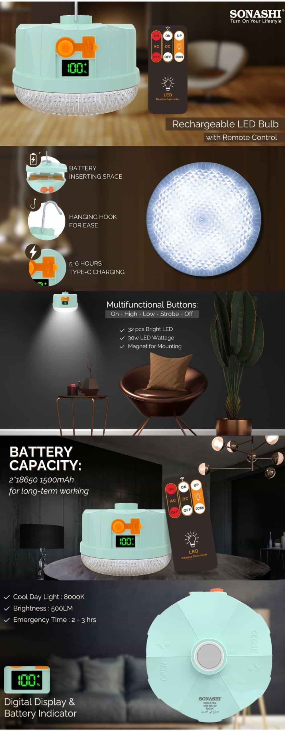 Sonashi Rechargeable LED Bulb SRB-122N brochure