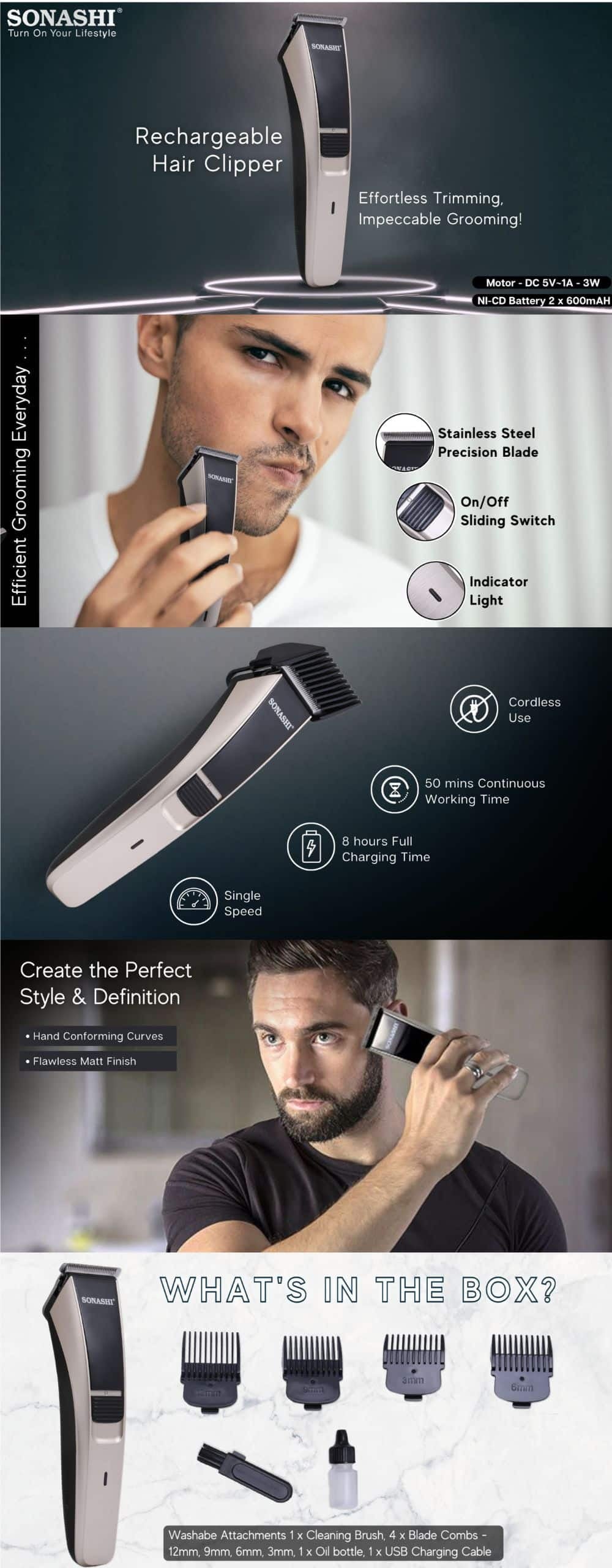 Sonashi Rechargeable Hair Clipper SHC-1051 brochure