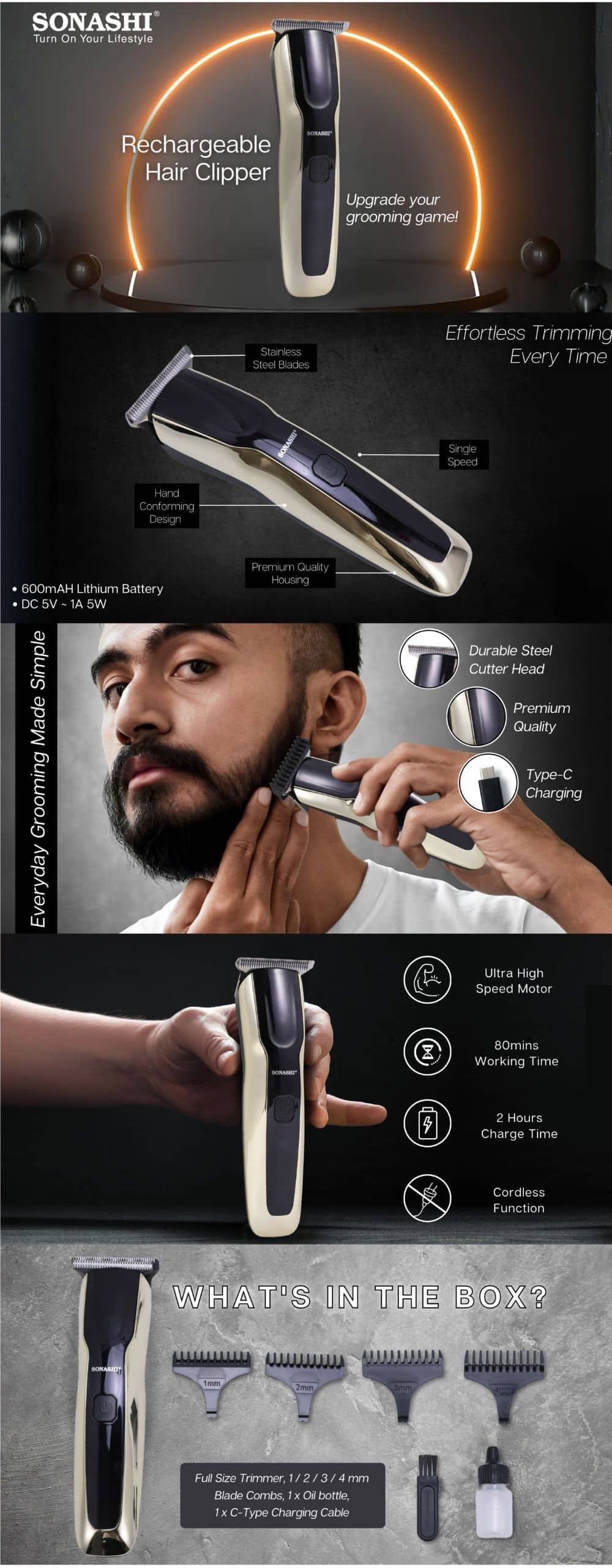 Sonashi Rechargeable Hair Clipper SHC-1060N brochure