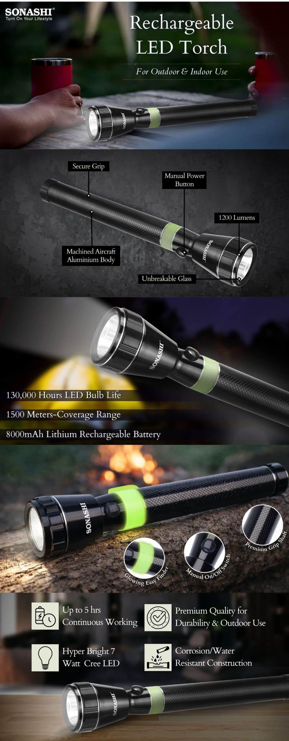 Sonashi Rechargeable LED Torch SLT-682 brochure