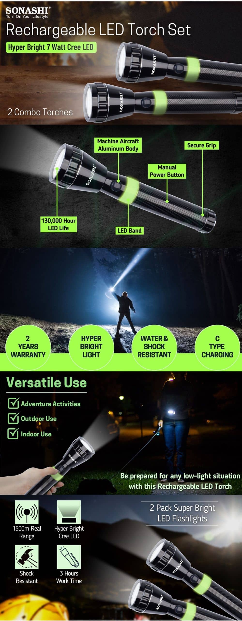 Sonashi Rechargeable LED Torch SLT-1010N brochure