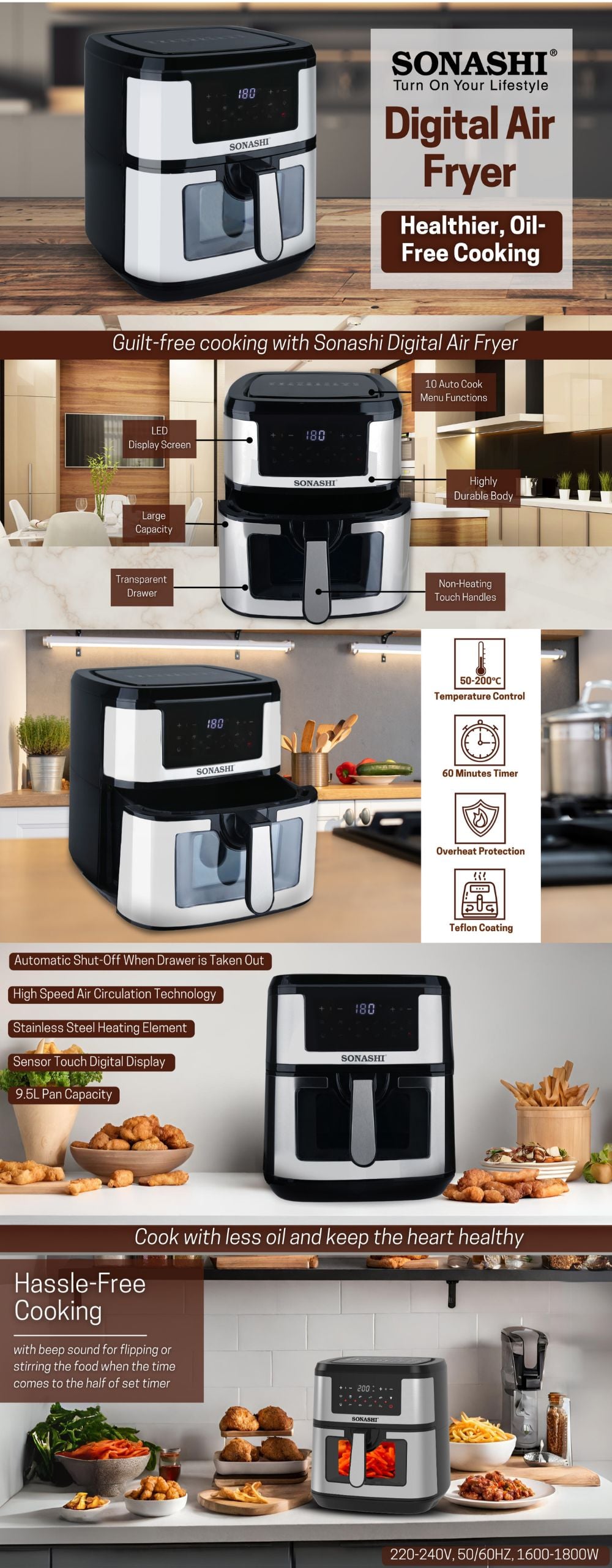 Sonashi 9.5L Digital Air Fryer SAF-950 brochure