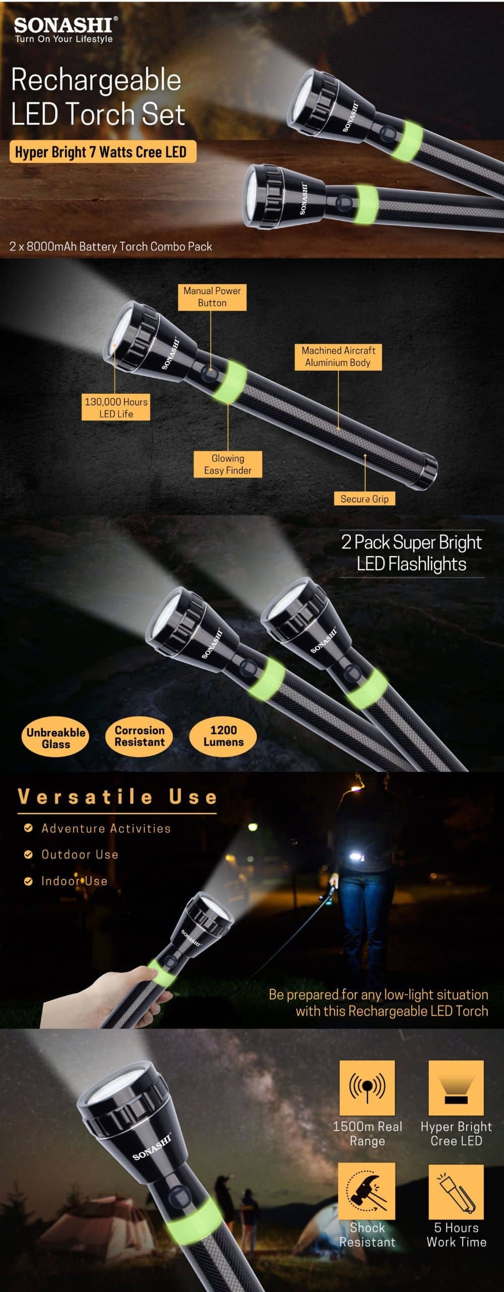 Sonashi Rechargeable LED Torch SLT-1011N brochure