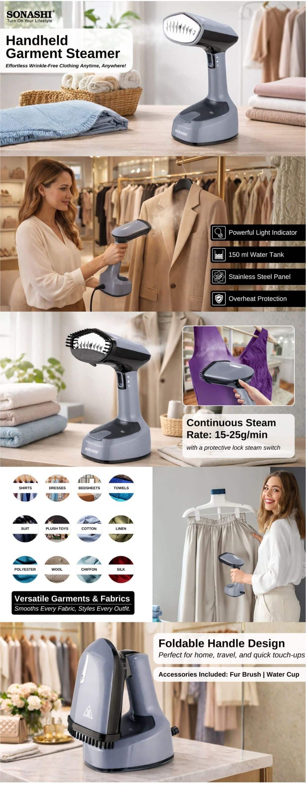 Sonashi Handheld Garment Steamer SGS-315N-Grey brochure