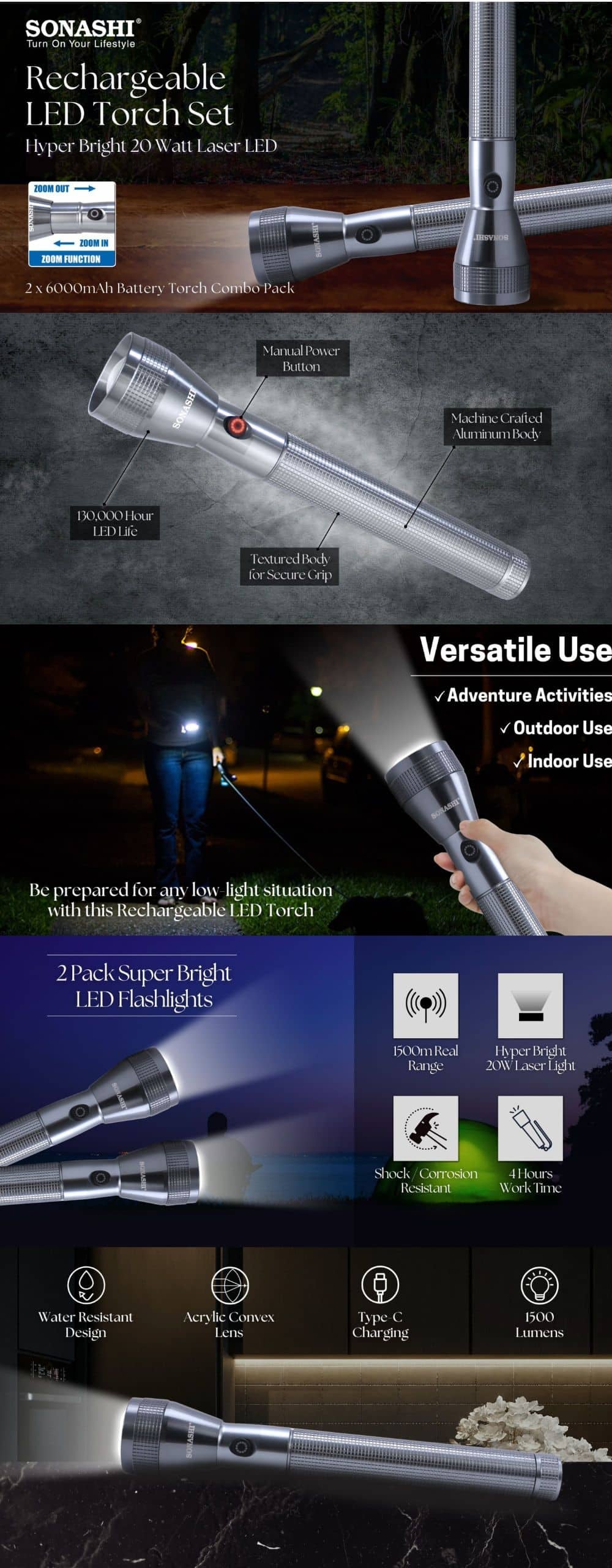 Sonashi Rechargeable LED Torch SLT-2011N brochure