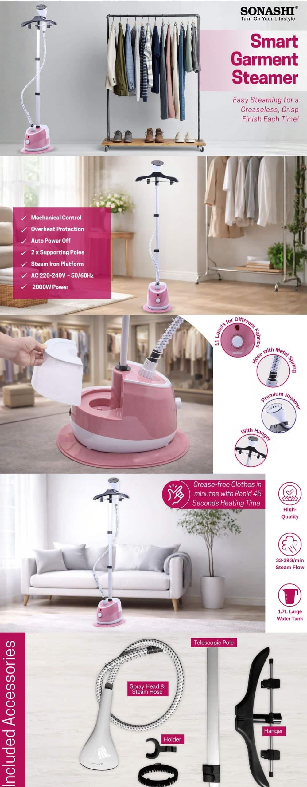 Sonashi Garment Steamer SGS-329-Pink brochure