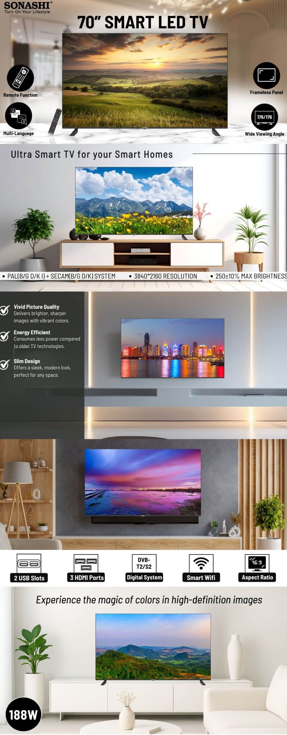 Sonashi 70 Inch High Definition LED TV SLED-7000UHD brochure