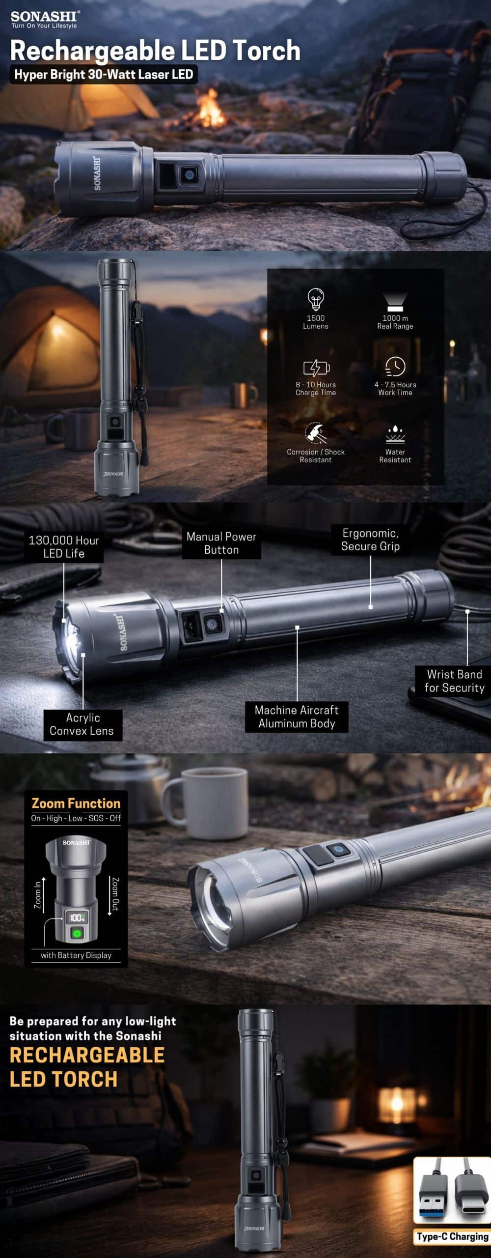 Sonashi Rechargeable LED Torch SLT-484Z brochure